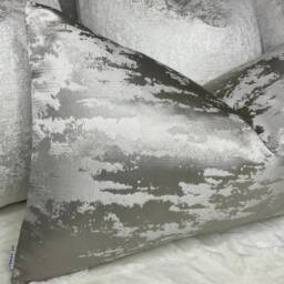 Hailes Metallic Silver Grey Cushion Cover - 12 X 20 Designer Fabric, Handmade in UK Double Sided - thumbnail 2