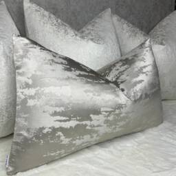 Hailes Metallic Silver Grey Cushion Cover - 12 X 20 Designer Fabric, Handmade in UK Double Sided - thumbnail 4