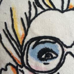 Hand-Embroidered & Watercolored Leslie Hall Portrait Pillow - thumbnail 2
