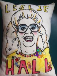 Hand-Embroidered & Watercolored Leslie Hall Portrait Pillow - thumbnail 1