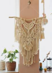 Macrame Bohemian Wall Hanging, Medium Fibre Art, Living Room Decor - thumbnail 1
