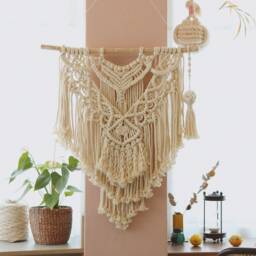 Macrame Bohemian Wall Hanging, Medium Fibre Art, Living Room Decor - thumbnail 2