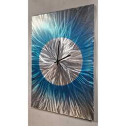 Modern Abstract Metal Artwork Clock. Teal, Blue & Silver - thumbnail 4