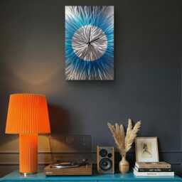 Modern Abstract Metal Artwork Clock. Teal, Blue & Silver