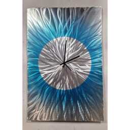 Modern Abstract Metal Artwork Clock. Teal, Blue & Silver - thumbnail 2