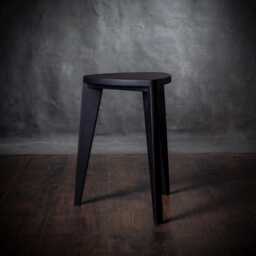 Black Wooden Stool - Handmade Burnt Hardwood, Japandi Accent - thumbnail 3