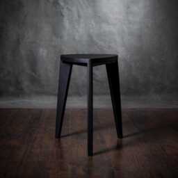 Black Wooden Stool - Handmade Burnt Hardwood, Japandi Accent - thumbnail 2
