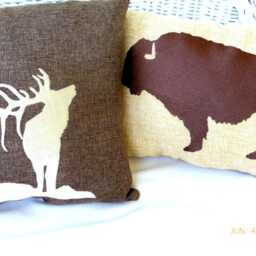 Embroidered Elk Pillow Brown Burlap Wildlife Cushion - thumbnail 3