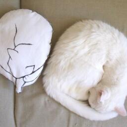Cuscino A Forma Di Gatto Che Dorme Micio Dipinto Mano Bianco Pupazzo Stoffa Imbottito Decorato Arredo Originale Cameretta Bimbi Gioco - thumbnail 3