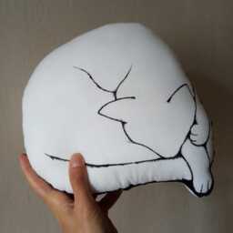 Cuscino A Forma Di Gatto Che Dorme Micio Dipinto Mano Bianco Pupazzo Stoffa Imbottito Decorato Arredo Originale Cameretta Bimbi Gioco - thumbnail 2