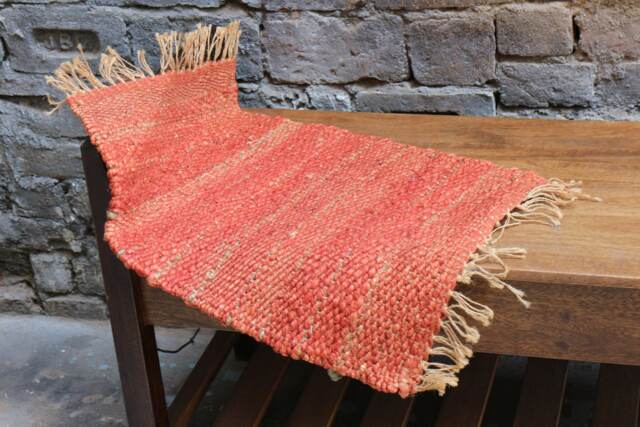 Handwoven Jute Dhurrie Rug Modern Orange Striped Mat - 24x18 Inches - image 1