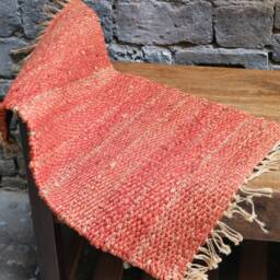 Handwoven Jute Dhurrie Rug Modern Orange Striped Mat - 24x18 Inches - thumbnail 4