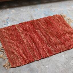 Handwoven Jute Dhurrie Rug Modern Orange Striped Mat - 24x18 Inches - thumbnail 3