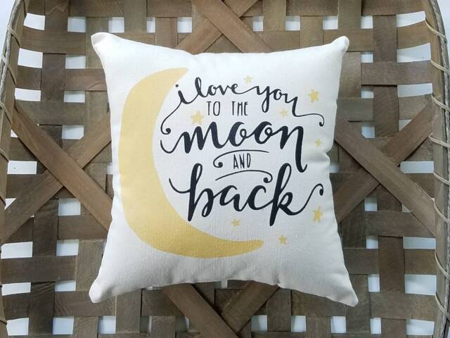 I Love You To The Moon & Back Pillow Rustic Cotton Canvas Nursery Decor - image 1