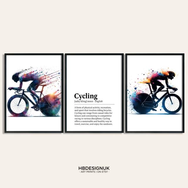 Cycling Poster Print - Set Of 3 Pictures - Biker Watercolour Posters Mountain Bike Gifts Decor Prints Cycler Wall Art - image 1