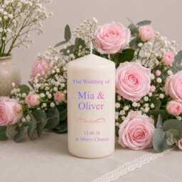 Personalised Wedding Candle Set - Unity With Memorial Bride & Groom Ceremony Candles Purple Pink Bundle Keepsake - thumbnail 2