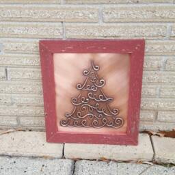 Hand Tooled Copper Christmas Tree Art Decor - Barn Board Frame - thumbnail 3