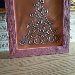 Hand Tooled Copper Christmas Tree Art Decor - Barn Board Frame - thumbnail 4