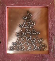 Hand Tooled Copper Christmas Tree Art Decor - Barn Board Frame - thumbnail 1