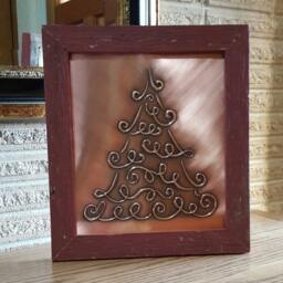 Hand Tooled Copper Christmas Tree Art Decor - Barn Board Frame - thumbnail 2