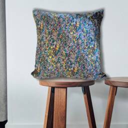 Velvet Cushion Cover, Floral Decorative Cushion, Throw Pillow Double Sided, Blue Printed Velvet - thumbnail 3
