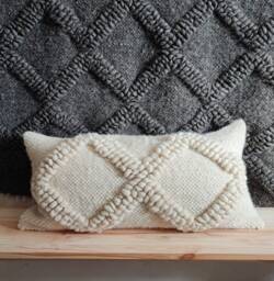 Large Handwoven Wool Pillow Authentic Carpathian Undyed Wool, Cream Ivory, 100% Sheep's Scandi Style, Hygge, 27.5''x 15.5''/70x40cm