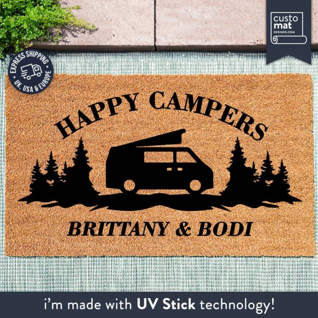 Personalized Camper Accessories - Custom Camping Decor Birthday Gift Campers Doormat Personalised Happy Motorhome Coir - image 1