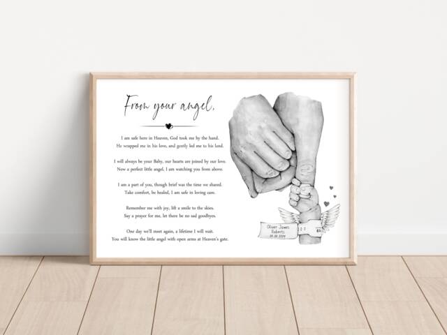 Personalised Family Poem Print Birth Hands Baby Loss Angel Wings Unframed - image 1