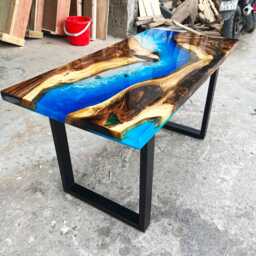 Personalized Live Edge Resin Dining Table Blue Ocean Epoxy, Reclaimed Wood - thumbnail 3