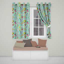 Cute Kawaii School Supplies Glue Ruler Rainbow Apple Green Seamless Pattern Readymade Eyelet Ring Top Thermal 100% Blackout Curtains - thumbnail 1