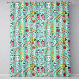 Cute Kawaii School Supplies Glue Ruler Rainbow Apple Green Seamless Pattern Readymade Eyelet Ring Top Thermal 100% Blackout Curtains - thumbnail 2
