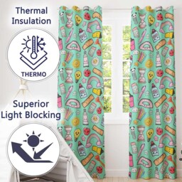 Cute Kawaii School Supplies Glue Ruler Rainbow Apple Green Seamless Pattern Readymade Eyelet Ring Top Thermal 100% Blackout Curtains - thumbnail 3