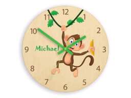 Kids Wall Clock - Monkey With Personalizen Name, Childrens Wall Clock Boys Girls - thumbnail 1