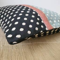 Handmade Polka Dot Cushion Cover Black, Aqua & Vintage Ribbon - 19 - thumbnail 4