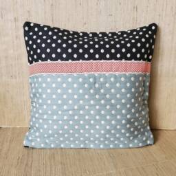 Handmade Polka Dot Cushion Cover Black, Aqua & Vintage Ribbon - 19 - thumbnail 3