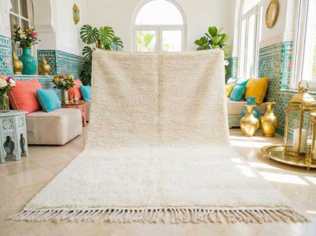 Solid White Beni Ourain Rug - Authentic Moroccan Rug, Handwoven Wool Carpet, Plush Berber Minimalist & Scandinavian, Nursery - image 1