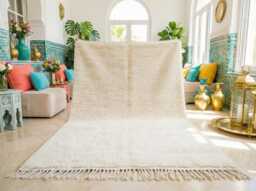 Solid White Beni Ourain Rug - Authentic Moroccan Rug, Handwoven Wool Carpet, Plush Berber Minimalist & Scandinavian, Nursery - thumbnail 1