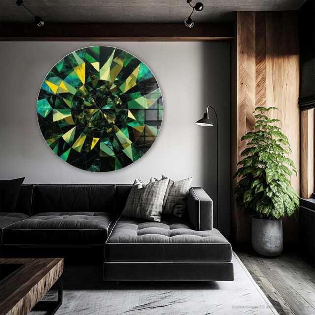 Green Mandala Glass Wall Art Round Shape - Large Tempered Artwork, Design, Durable, Housewarming Gift - image 1