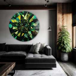 Green Mandala Glass Wall Art Round Shape - Large Tempered Artwork, Design, Durable, Housewarming Gift - thumbnail 1