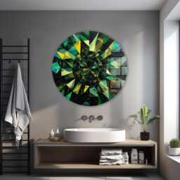 Green Mandala Glass Wall Art Round Shape - Large Tempered Artwork, Design, Durable, Housewarming Gift - thumbnail 2