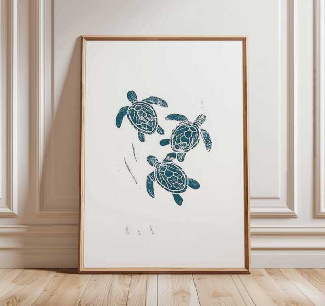 Blue Sea Turtle Print - Coastal Ocean Wall Art, Nautical Life Poster For Beach House Or Marine Inspired Decor - image 1