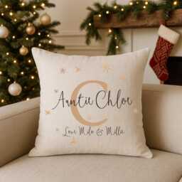 Personalised Cushion For Auntie, Mothers Day Gift, Custom Name, Festive Message, Cozy Christmas Cushion, Funny & Thoughtful Gift - thumbnail 3