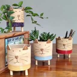 Handmade Ceramic Cat Planter Indoor Garden Decor - thumbnail 2