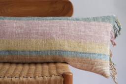 Handwoven Lumbar Pillow Cover Vintage Karen Batik Hemp, Fringes - thumbnail 1