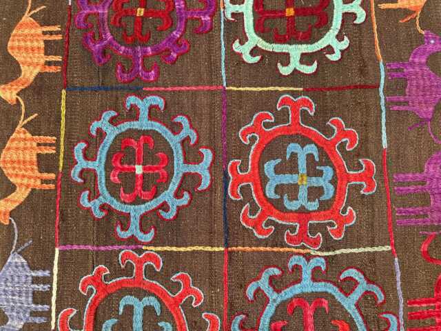 3x4.8 Ft, Wall Decor Tapestry Embroidered Wool Chainstitch Afghan Women Art Bukhara Antique Design - image 1