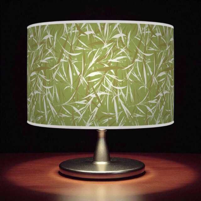 Green White Leaves Print Lampshade - Handmade Floral Drum Pendant Botanical Ceiling Light For Modern Natural Interiors - image 1