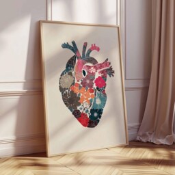 Floral Heart Wall Art Print, Anatomical Poster, Botanical Illustration Artwork, Modern Medical Nature Decor, Unique Flower - thumbnail 2