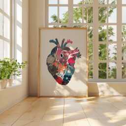 Floral Heart Wall Art Print, Anatomical Poster, Botanical Illustration Artwork, Modern Medical Nature Decor, Unique Flower - thumbnail 3