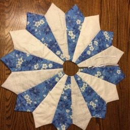 Quilted Christmas Tree Skirt Blue Poinsettia Floral, Silver Accents - 26 Inch - thumbnail 3