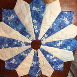Quilted Christmas Tree Skirt Blue Poinsettia Floral, Silver Accents - 26 Inch - thumbnail 2